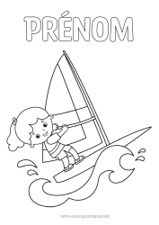 Coloriage gratuit Fille Été Planche à voile Sports nautiques