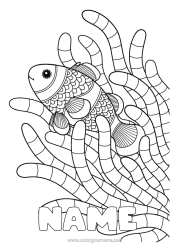 Free colouring Mandala Sea Animal Fish Marine or aquatic animals