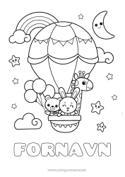 Gratis farvelægning Bjørn Sød Kawaii Giraffe Kanin Køretøjer Dyr Bjørneunge Regnbue Luftballon Måne Afrikanske vilde dyr Skovens dyr Luftfartøjer