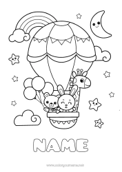 Free drawing Bear Cute Kawaii Giraffe Bunny Vehicles Animal Teddy Bear Rainbow Hot air balloon Moon Wild animals of Africa Forest animals Aerial vehicles