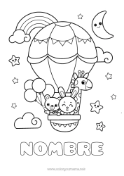 Dibujo libre Llevar Lindo Kawaii Jirafa Conejo Vehículos Animales Osito Arcoíris Globo aerostático Luna Animales salvajes de África Animales del bosque Vehículos aéreos