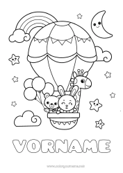 Kostenlose Zeichnung Bär Niedlich Kawaii Giraffe Hase Fahrzeuge Tier Teddybär Regenbogen Heißluftballon Mond Wilde Tiere Afrikas Waldtiere Flugzeuge