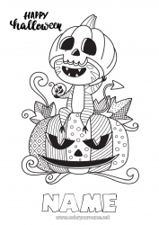 Free coloring Pumpkin Black cat Cat Halloween Dog and cat Inscription 