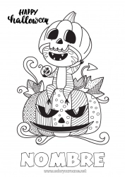 Colorear gratis Calabaza Gato negro Cat Halloween Perros y gatos Inscripción 