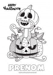 Coloriage gratuit Citrouille Chat noir Chat Halloween Chiens et chats Inscription "halloween"