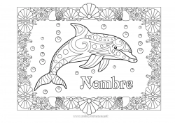 Colorear para personalizar Mandala Verano Mar Animales Delfín Conchas marinas Dibujos complejos para colorear Animales marinos o acuáticos