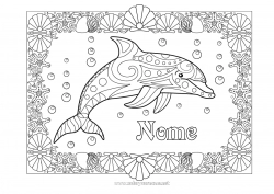 Desenho para personalizar Mandala Verão Mar Golfinho Conchas Colorações Complexas Animais marinhos ou aquáticos