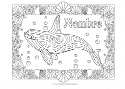 Colorear gratis Mandala Verano Ballena Dibujos complejos para colorear Animales marinos o acuáticos Orca