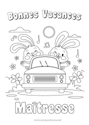 Coloriage enfant Vacances Lapin Véhicules Voiture Animaux de la forêt Voitures, vans et camping-cars