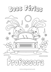 Desenho grátis Férias Coelho Veículos Carro Animais da floresta Voitures, vans et camping-cars