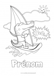 Coloriage gratuit Sport Crocodile Mer Animal Reptiles Planche à voile Sports nautiques