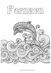 Gratis tegning Mandala Hav Dyr Delfin Komplekse fargelegginger Marin eller akvatisk dyr