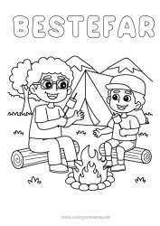 Fargeleggingssiden for barn Godteri Pappa Bestefar Godbiter, søtsaker Grill Camping Trener Telt Konkurranser og priser Skumfiduser, marshmallows