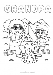 Child coloring page Sweets Dad Grandpa Treats Barbecue Camping Coach Tent Competitions and Rewards Marshmallows