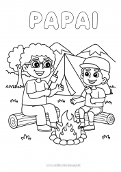 Página de desenho infantil Doces Papai Vovô Guloseimas, doces Churrasco Camping Treinador Tenda Competições e Prêmios Marshmallows, marshmallows