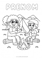 Coloriage gratuit Bonbons Papa Papi Gourmandises, sucreries Barbecue Camping Coach, entraineur Tente Compétitions et récompenses Chamallows, guimauves