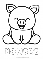 Colorear para personalizar Kawaii Cerdo Animales Dibujos fáciles para colorear Animales de granja