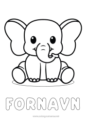 Gratis farvelægning Kawaii Elefant Dyr Nem farvelægning Afrikanske vilde dyr