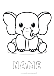 Free colouring Cute Elephant Animal Easy colouring pages Wild animals of Africa