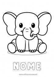 Colorare per personalizzare Kawaii Elefante Animale Disegni da colorare facili Animali selvatici dell'Africa