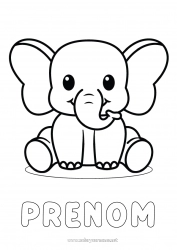 Coloriage gratuit Kawaii élephant Animal Coloriages faciles Animaux sauvages d'Afrique