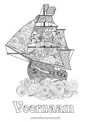 Gratis tekening Mandala Zee Boot Zeilschip Complex Kleurplaten Maritieme voertuigen