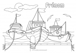 Coloriage à personnaliser Pêche Véhicules Bateau Coloriages intermédiaires Métier Véhicules maritimes Marin pêcheur Métiers de la mer
