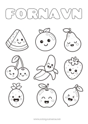 Farvelægningssiden tilpasning Kawaii Kirsebær Ananas Frugter Nem farvelægning Jordbær Vandmelon Banan Pære Citron Æble