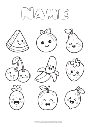 Colouring to customise Cute Cherry Pineapple Fruit Easy colouring pages Strawberry Watermelon Banana Pear Lemon Apple