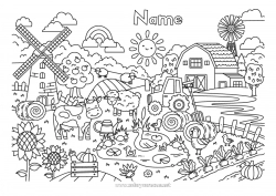 Coloring to customize Sheep Hen Animal Cow Tractor Farm vehicles Farm Complex coloring pages Farm animals Farmer Mill Farm Professions