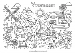 Kleurplaat aanpassen Schaap Kip Dier Koe Tractor Boerderijvoertuigen Boerderij Complex Kleurplaten Boerderijdieren Boer Molen Boerderijberoepen