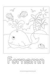 Gratis färgläggning Söt Val Djur Fisk Palmträd Marina djur eller vattenlevande djur