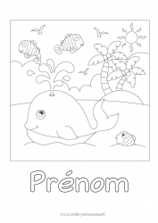 Coloriage gratuit Mignon Baleine Animal Poisson Palmier Animaux marins ou aquatique