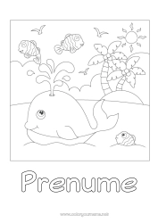 Pagină de colorat gratuită Drăguț Balena Animal Pește Palmier Animale marine sau acvatice