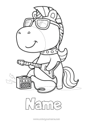 Free colouring Unicorn Animal Music Dragons, unicorns, and fantastical creatures Music Day Guitar Musical instruments