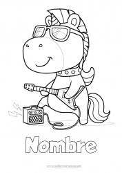 Colorear para personalizar Unicornio Animales Música Dragones, unicornios y animales fantásticos Día Mundial de la Música Guitarra Instrumentos de música