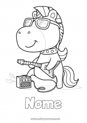 Disegno gratuito Unicorno Animale Musica Draghi, unicorni e animali fantastici Festa della musica Chitarra Strumenti musicali