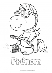 Coloriage à personnaliser Licorne Musique Dragons, licornes et animaux fantastiques Fête de la musique Guitare Instruments de musique