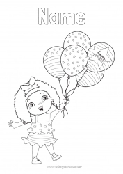 Free coloring Balloons Girl USA Flag 4th July