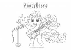 Colorear gratis Unicornio Animales Música Dragones, unicornios y animales fantásticos Día Mundial de la Música Guitarra Instrumentos de música