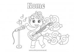 Disegno gratuito Unicorno Animale Musica Draghi, unicorni e animali fantastici Festa della musica Chitarra Strumenti musicali