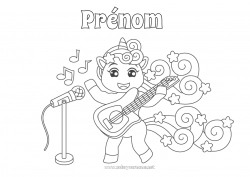 Coloriage gratuit Licorne Musique Dragons, licornes et animaux fantastiques Fête de la musique Guitare Instruments de musique