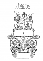 Coloring to customize Mandala Van Historical or vintage vehicles Cars, vans, and motorhomes Suitcases and luggage