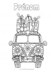 Coloriage gratuit Mandala Van Véhicules historiques ou vintages Voitures, vans et camping-cars Valises et bagages