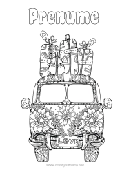 Pagină de colorat gratuită Mandala Vehicule Furgon Vehicule istorice sau vintage Mașini, furgonete și autorulote Valize și bagaje