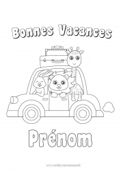 Dessin gratuit Girafe Lion Vacances Lapin Voiture Animal Animaux sauvages d'Afrique Animaux de la forêt Voitures, vans et camping-cars Valises et bagages