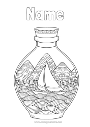 Colouring to customise Sea Vehicles Boat Sailboat Bottle Marine Vehicles
