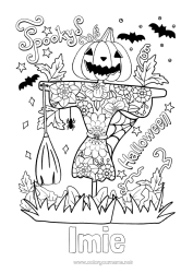 Kolorowanka do personalizacji Miotła Halloween Strach na wróble Napis 'halloween'