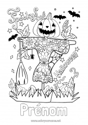 Coloriage gratuit Balai Halloween Épouvantail Inscription "halloween"