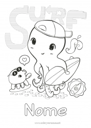 Desenho grátis Esporte Animal Surf Animais marinhos ou aquáticos Sports nautiques Polvo, Lula